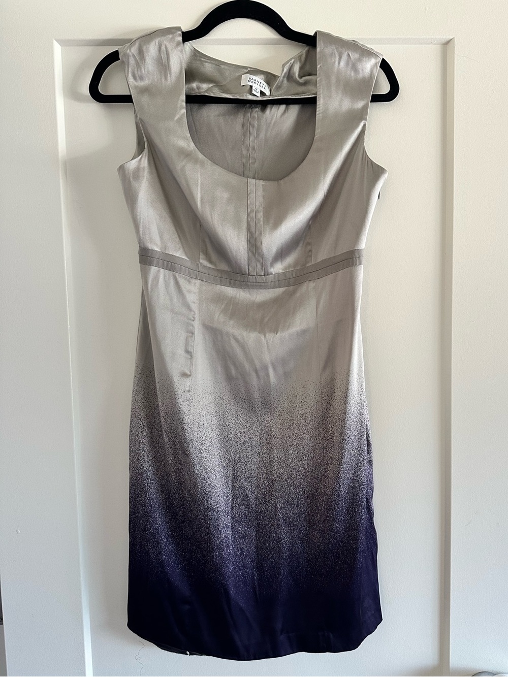 Barneys New York Silk Silver Grey to Navy Ombre Midi Shift Dress - Medium